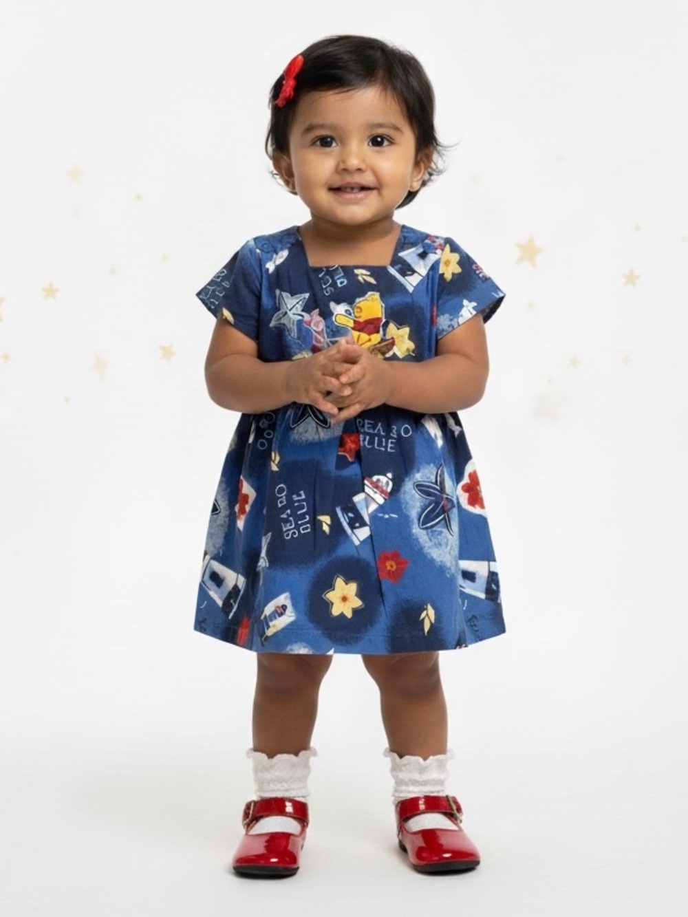 VTG Y2K Winnie the Pooh Piglet Ocean Sea-Themed Cotton Dress